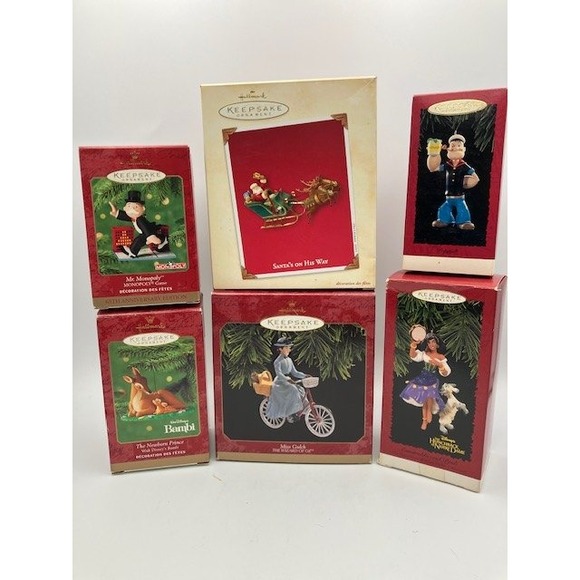 Hallmark Keepsake 6 Ornaments Popeye Wizard of Oz Monopoly Bambi Santa Esmerelda - Picture 1 of 4